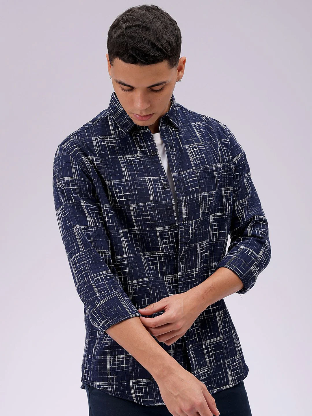 The Indian Garage Co Men Cutaway Collar Checked Cotton Slim Fit Casual Shirt - Image 2