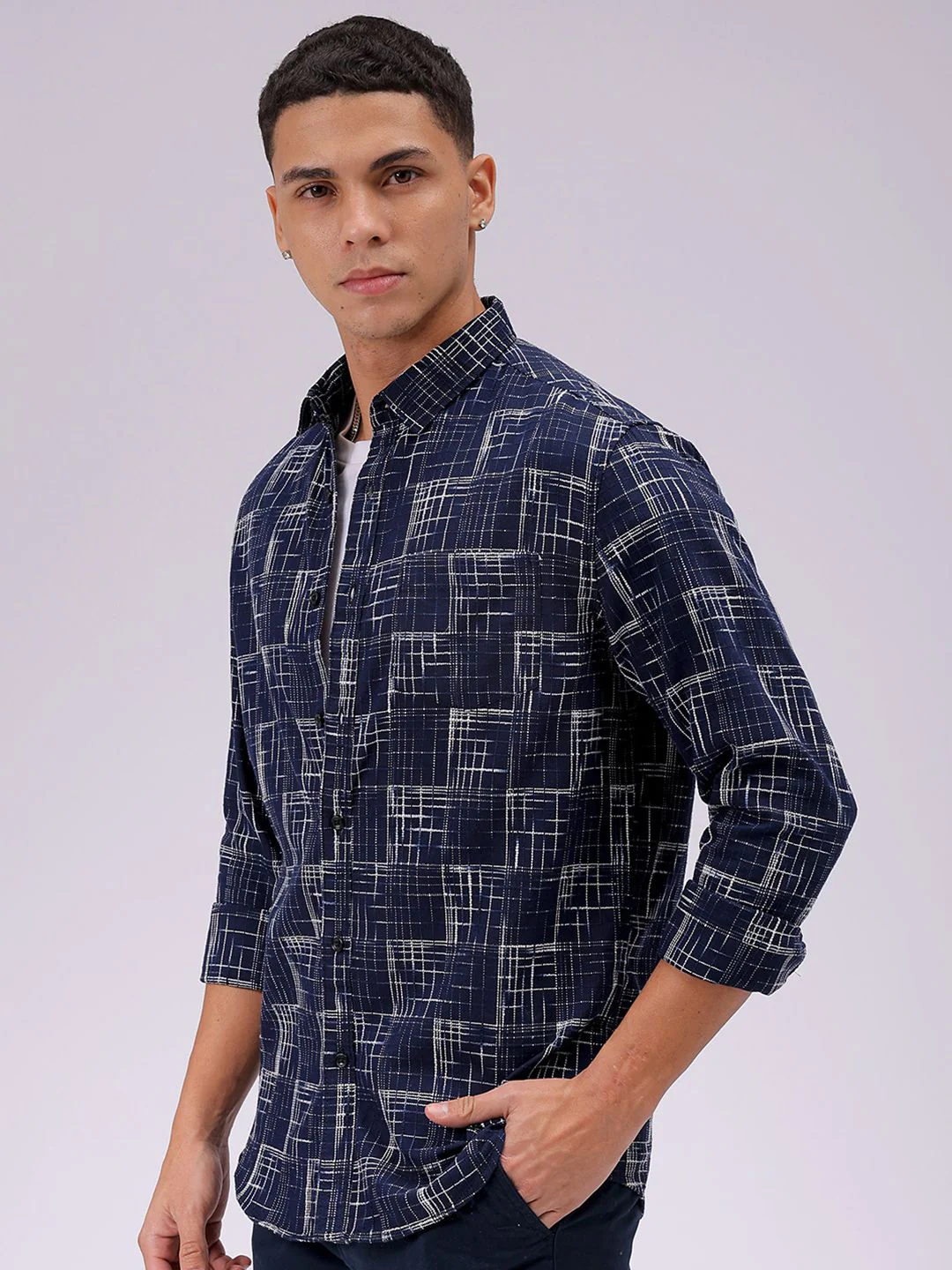 The Indian Garage Co Men Cutaway Collar Checked Cotton Slim Fit Casual Shirt - Image 5