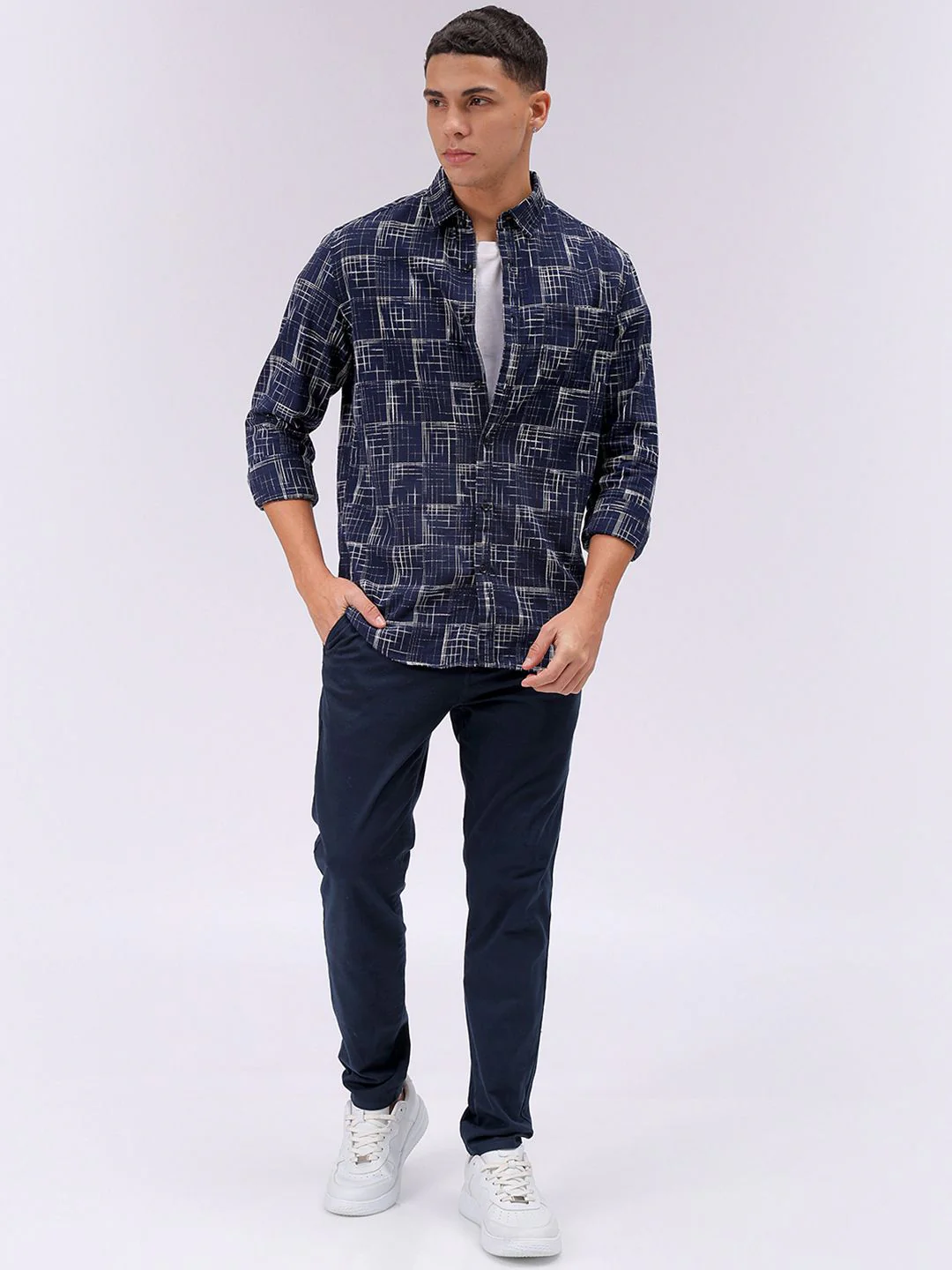 The Indian Garage Co Men Cutaway Collar Checked Cotton Slim Fit Casual Shirt - Image 6