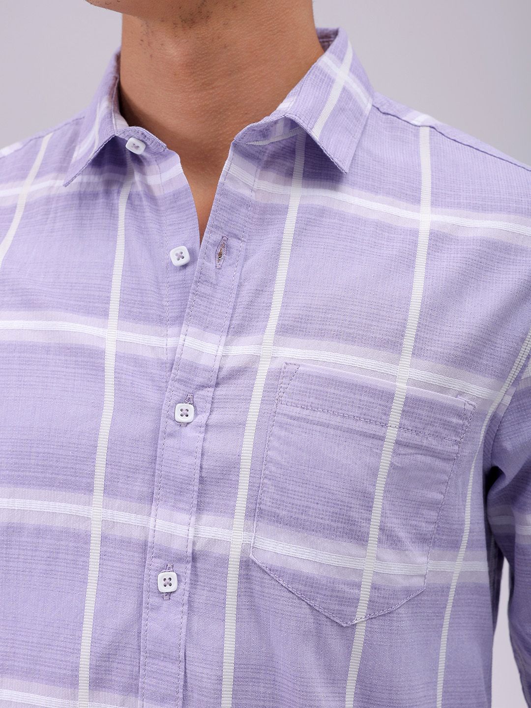 The Indian Garage Co Men Cutaway Collar Checked Cotton Slim Fit Casual Shirt - Image 2