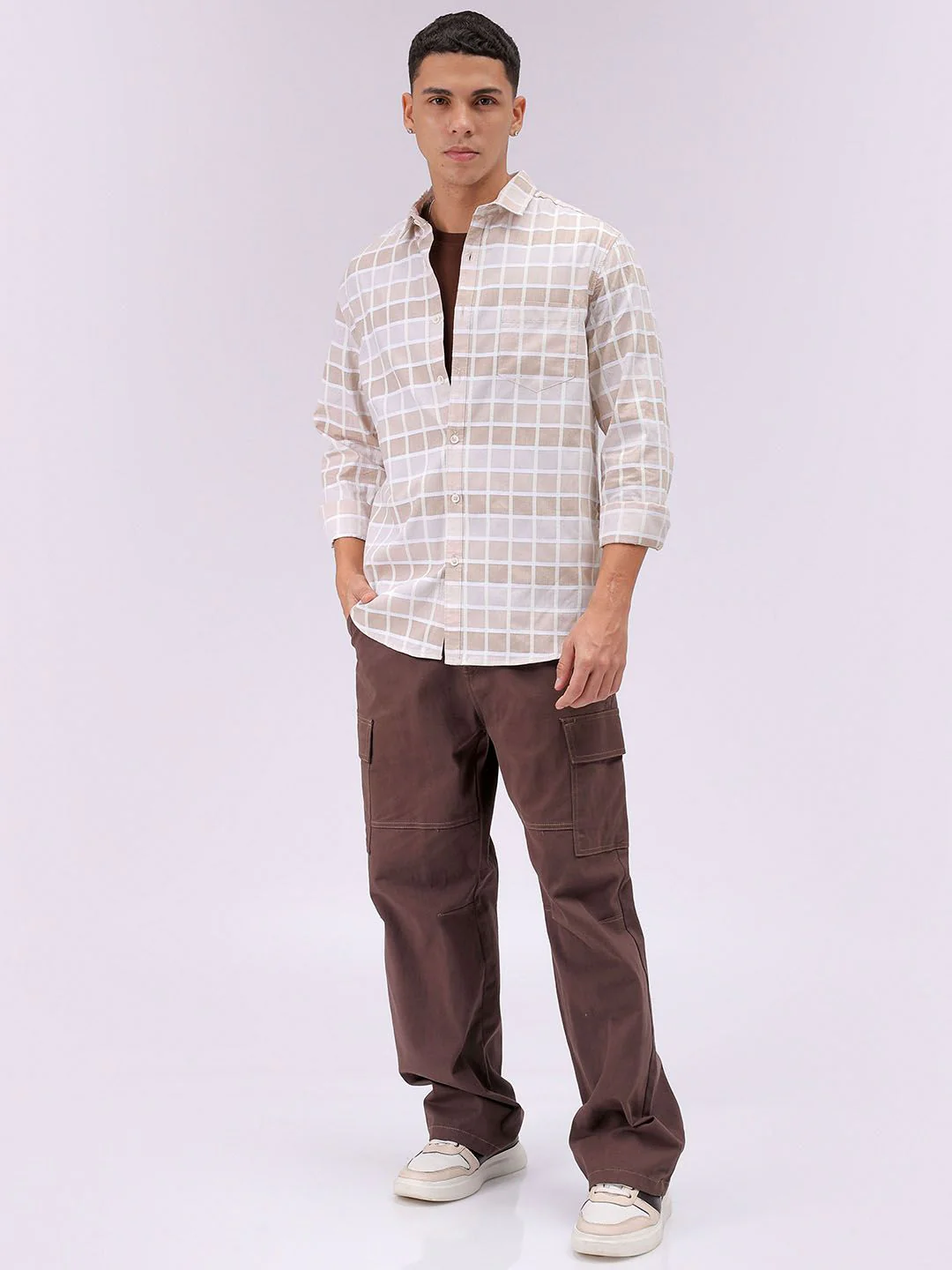 The Indian Garage Co Men Cutaway Collar Checked Cotton Slim Fit Casual Shirt - Image 6