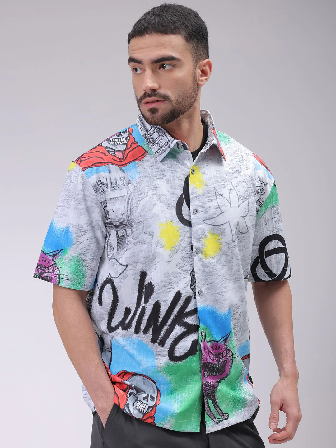 The Indian Garage Co Men Cutaway Collar Conversational Printed Boxy Fit Resortwear Shirt - Image 3