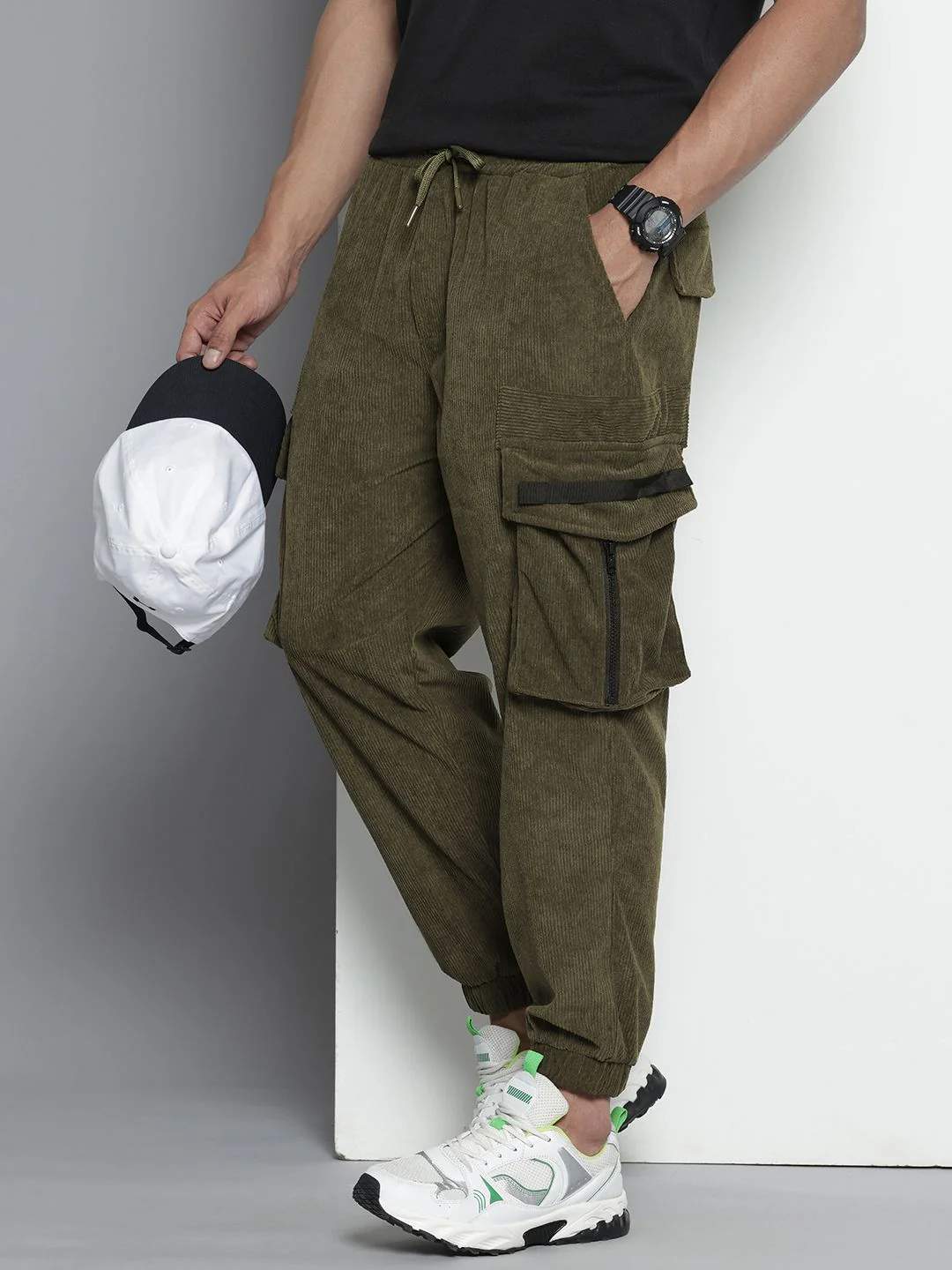 The Indian Garage Co. Men Drop Crotch Loose Fit Corduroy Joggers