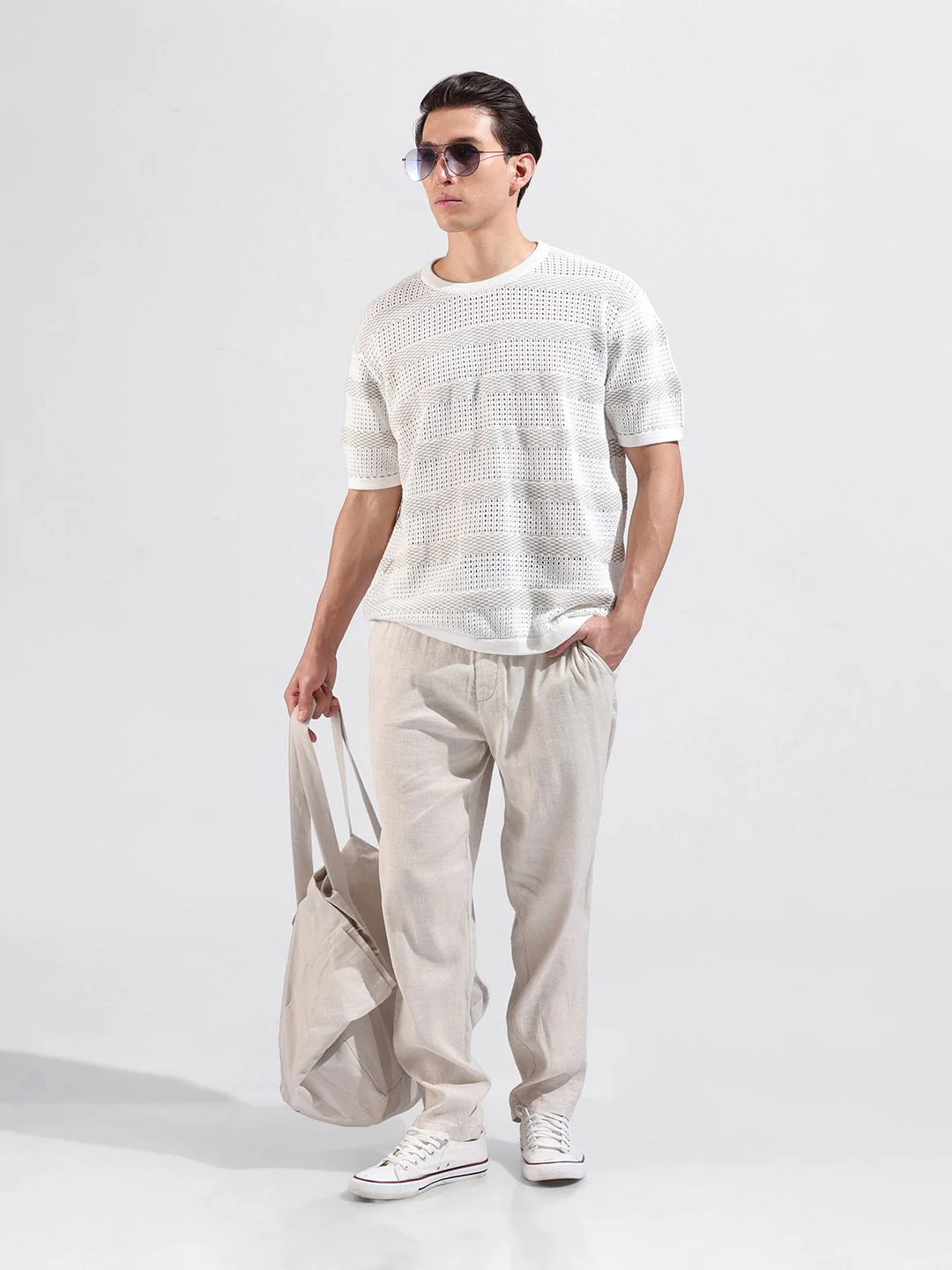 The Indian Garage Co Men Flat Knit Oversized Fit Striped T-Shirt - Image 7