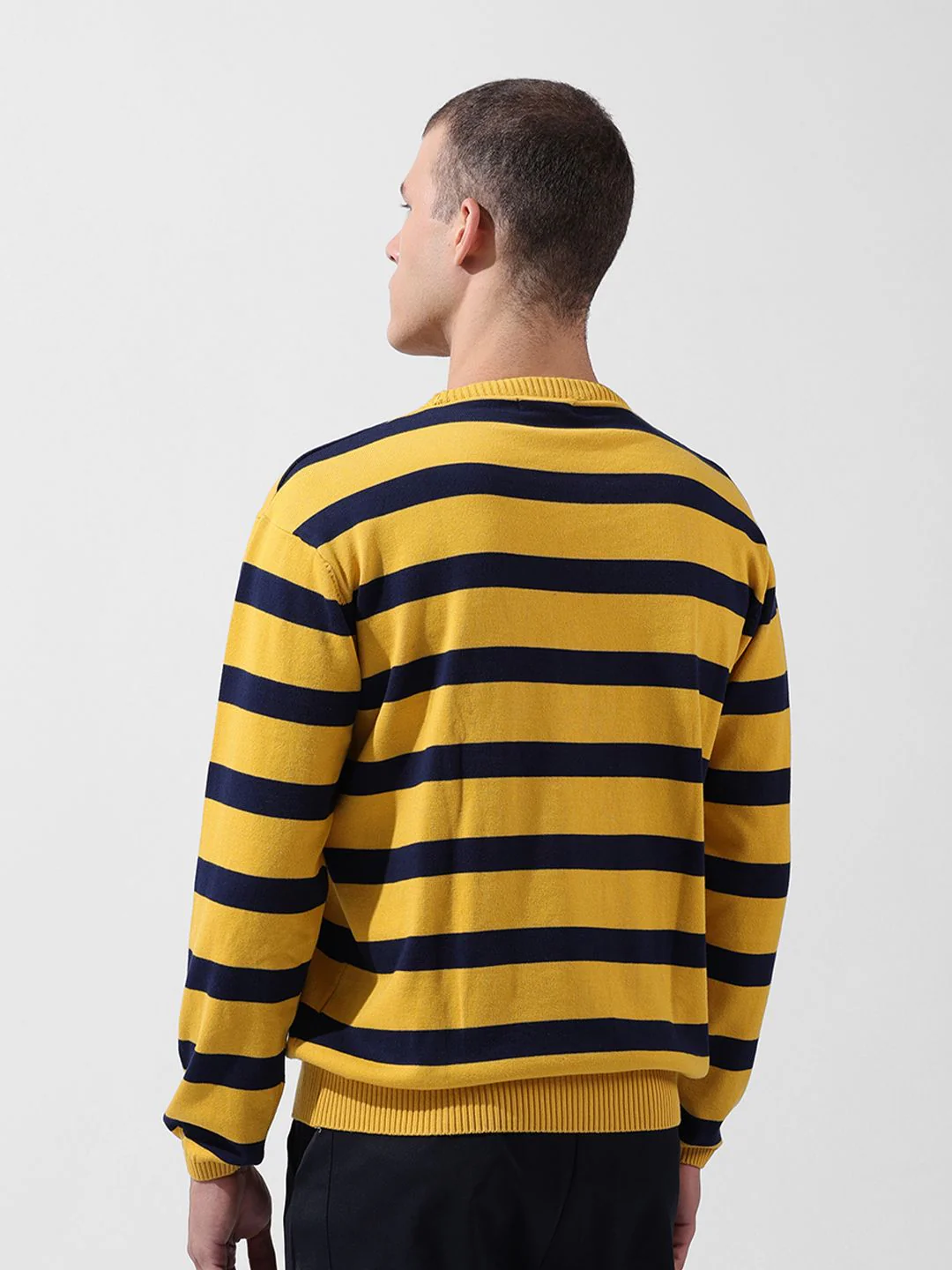 The Indian Garage Co Men Flat Knit Oversized Striped T-Shirt - Image 4
