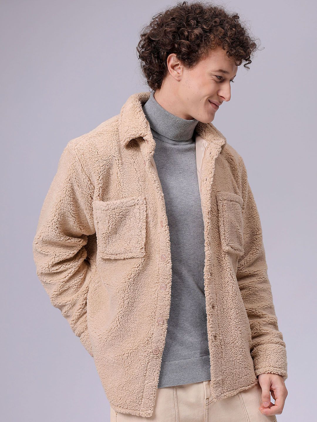 The Indian Garage Co Men Fleece Regular Fit Casual Winter Overshirt - Image 2