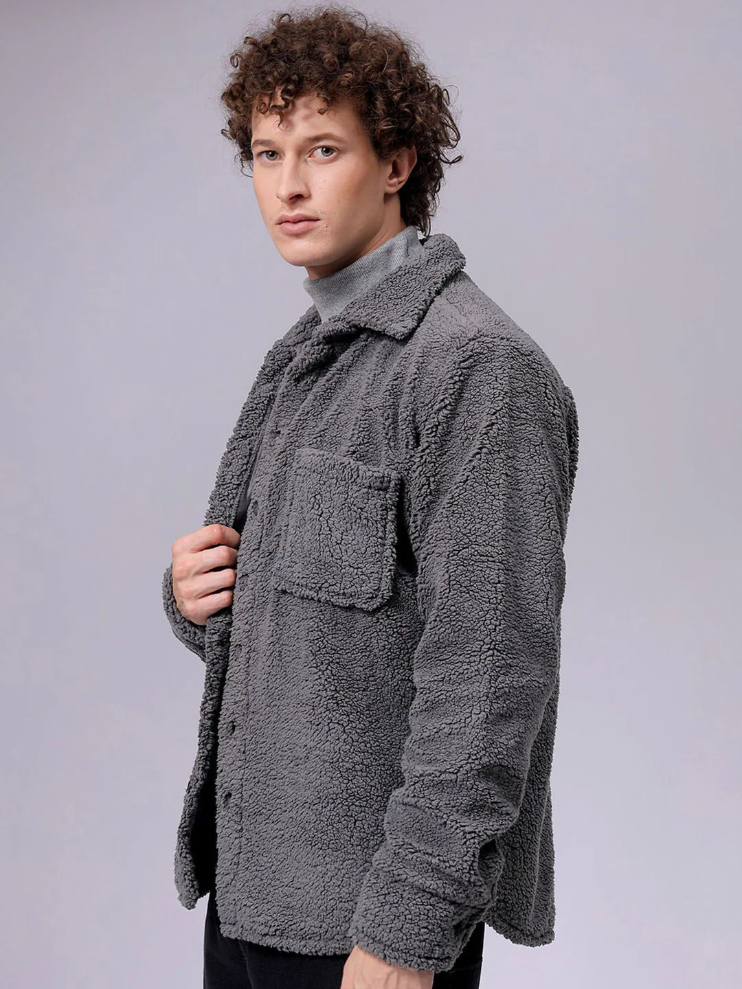 The Indian Garage Co Men Fleece Regular Fit Casual Winter Overshirt - Image 5