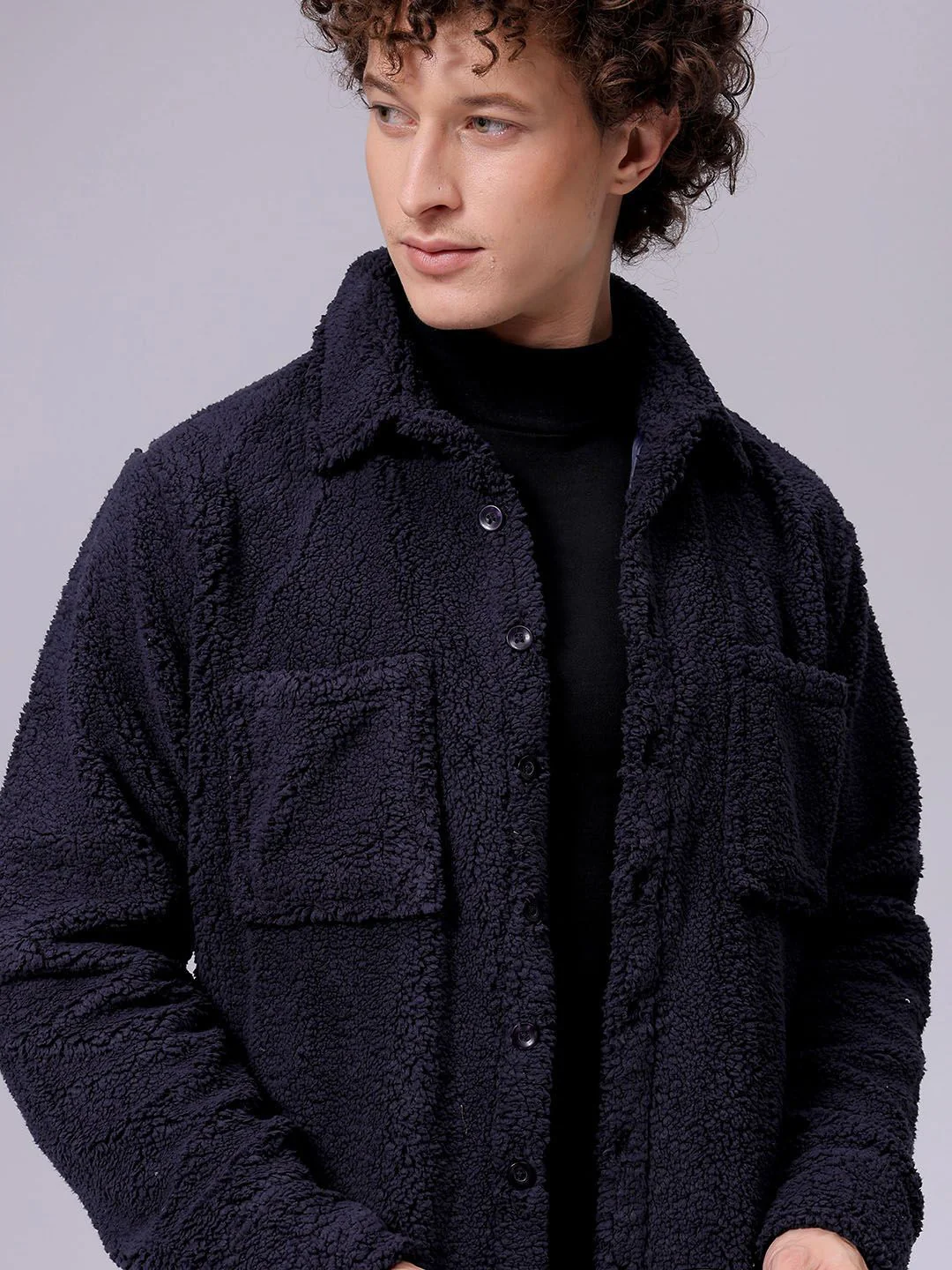The Indian Garage Co Men Fleece Regular Fit Casual Winter Overshirt