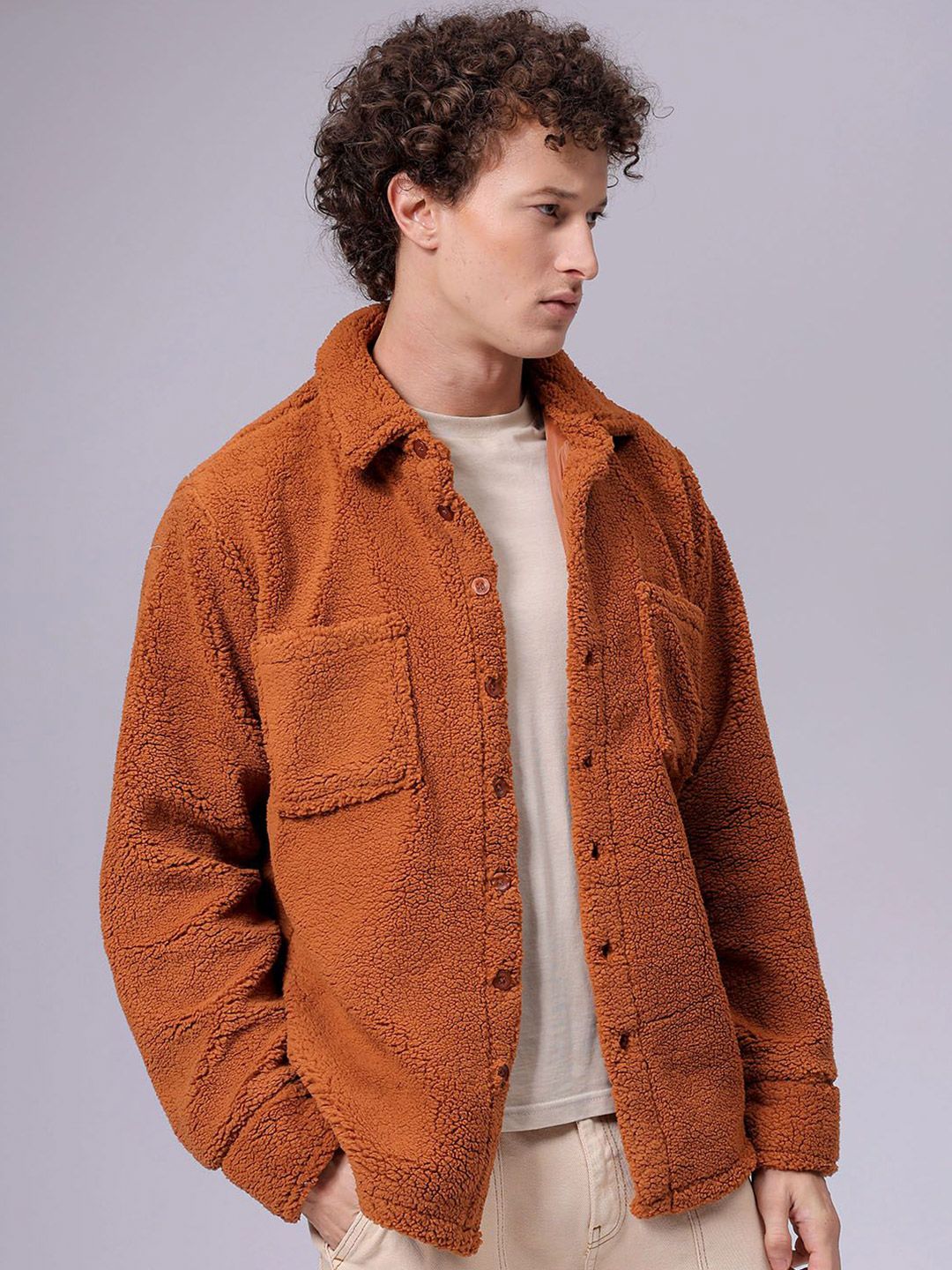 The Indian Garage Co Men Fleece Regular Fit Casual Winter Overshirt - Image 2