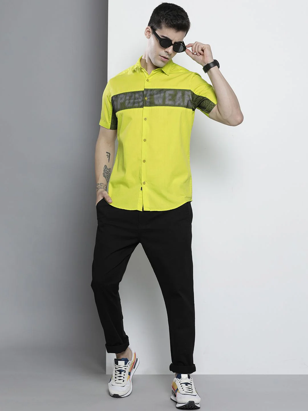 The Indian Garage Co Men Fluorescent Green Comfort Typography Printed Casual Shirt - Image 4
