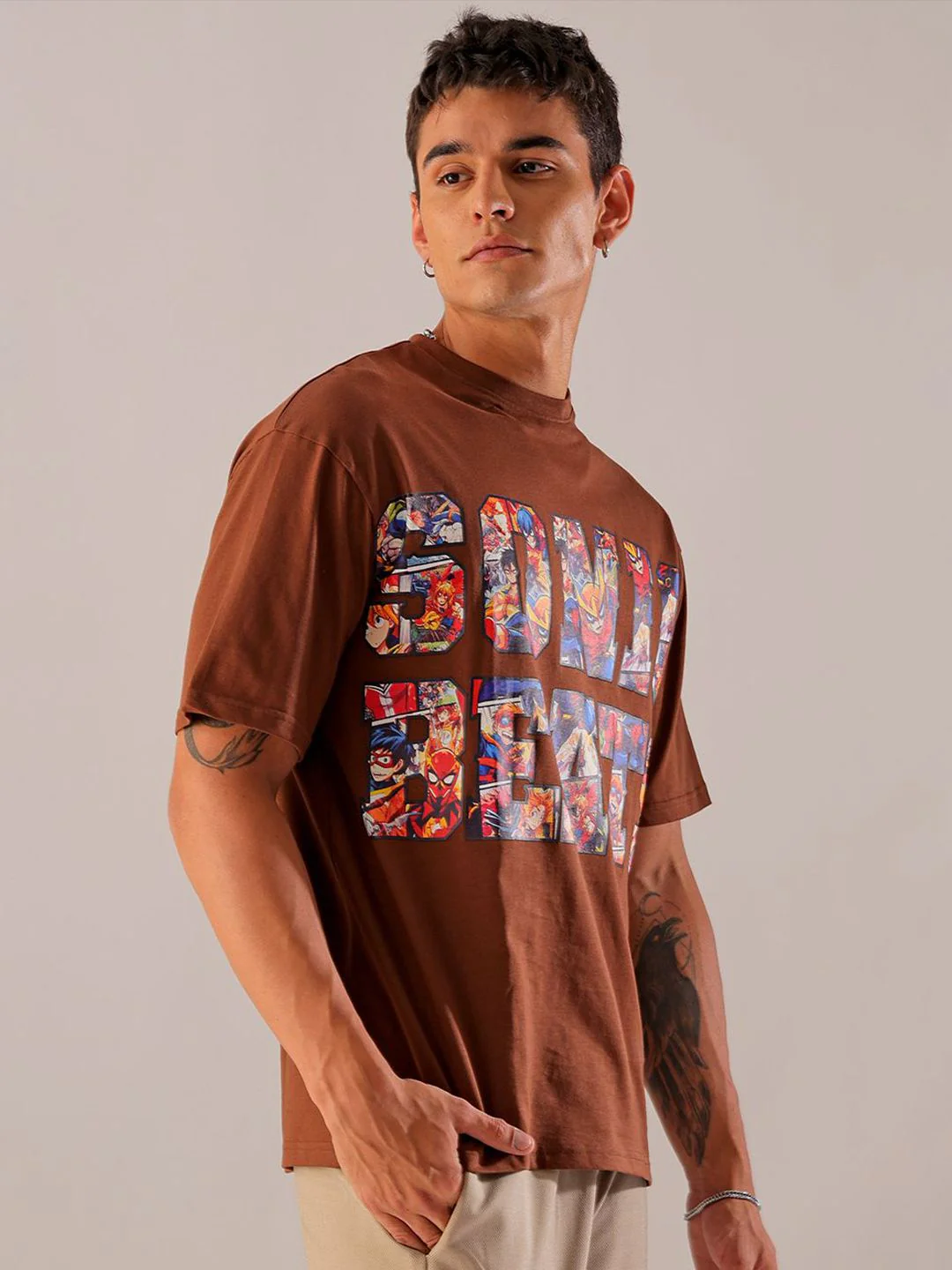 The Indian Garage Co Men Graphic Printed Boxy Oversized Round Neck Pure Cotton T-shirt - Image 3