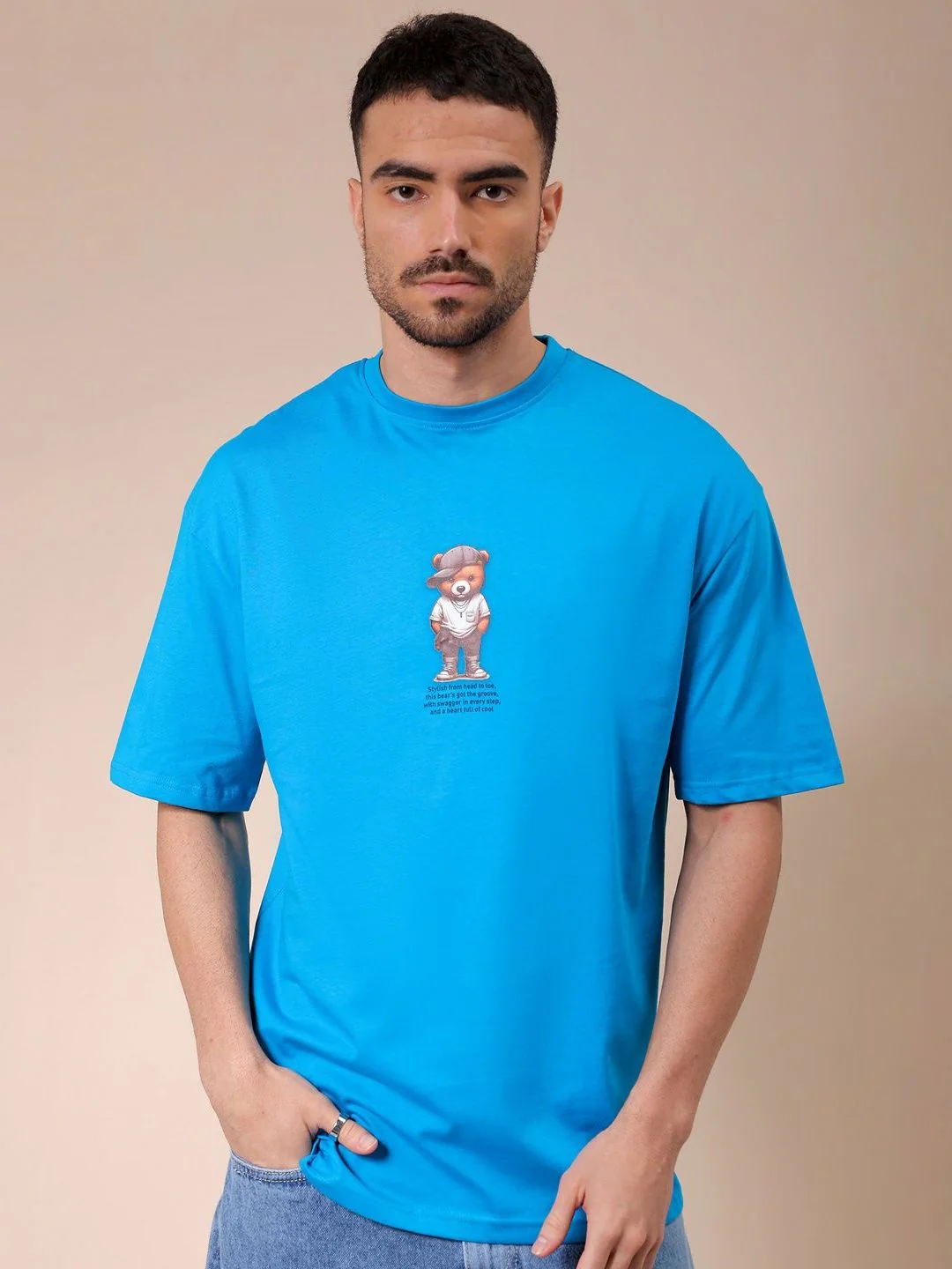 The Indian Garage Co Men Graphic Printed Round Neck Pure Cotton Oversized T-shirt - Image 4