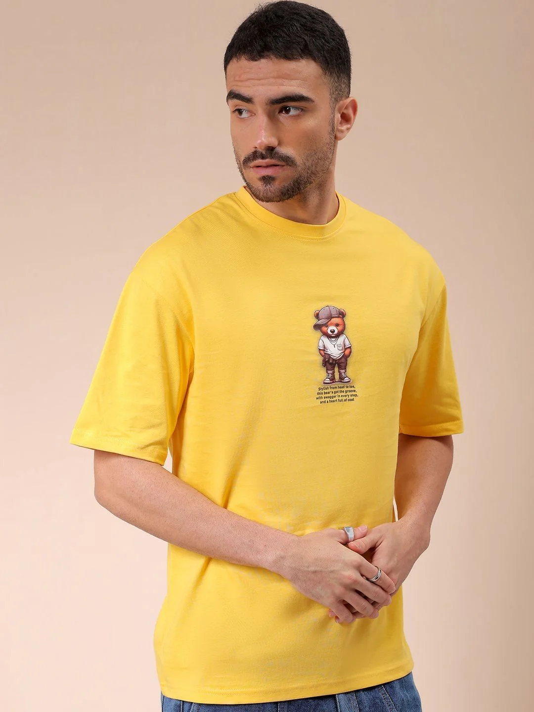 The Indian Garage Co Men Graphic Printed Round Neck Pure Cotton Oversized T-shirt - Image 3