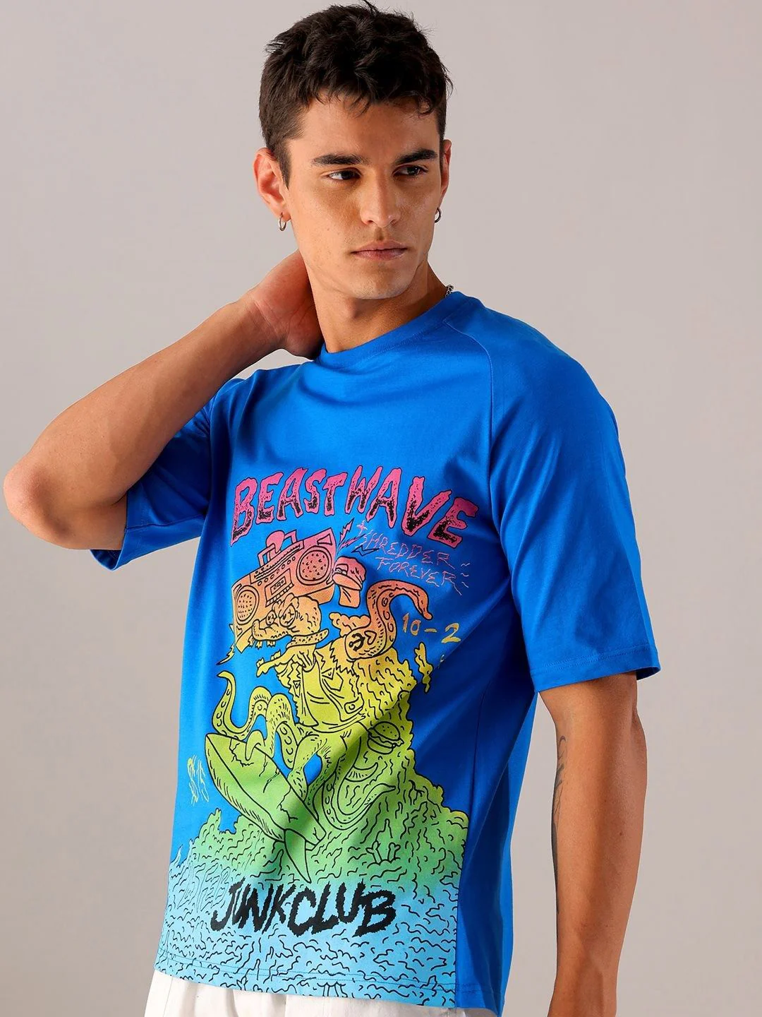 The Indian Garage Co Men Graphic Printed Round Neck Pure Cotton Relaxed Fit T-shirt - Image 5