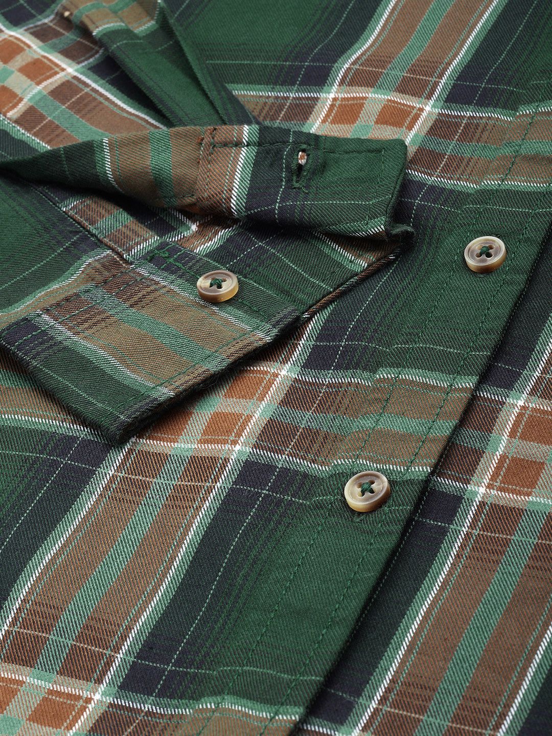 The Indian Garage Co Men Green & Beige Tartan Checks Checked Casual Shirt - Image 3