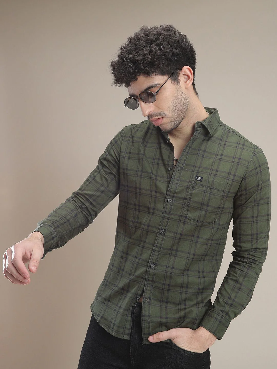 The Indian Garage Co Men Green & Black Slim Fit Checked Casual Shirt - Image 3