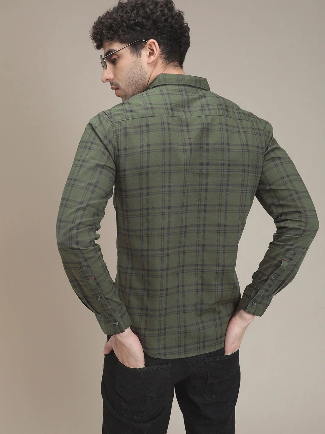 The Indian Garage Co Men Green & Black Slim Fit Checked Casual Shirt - Image 4