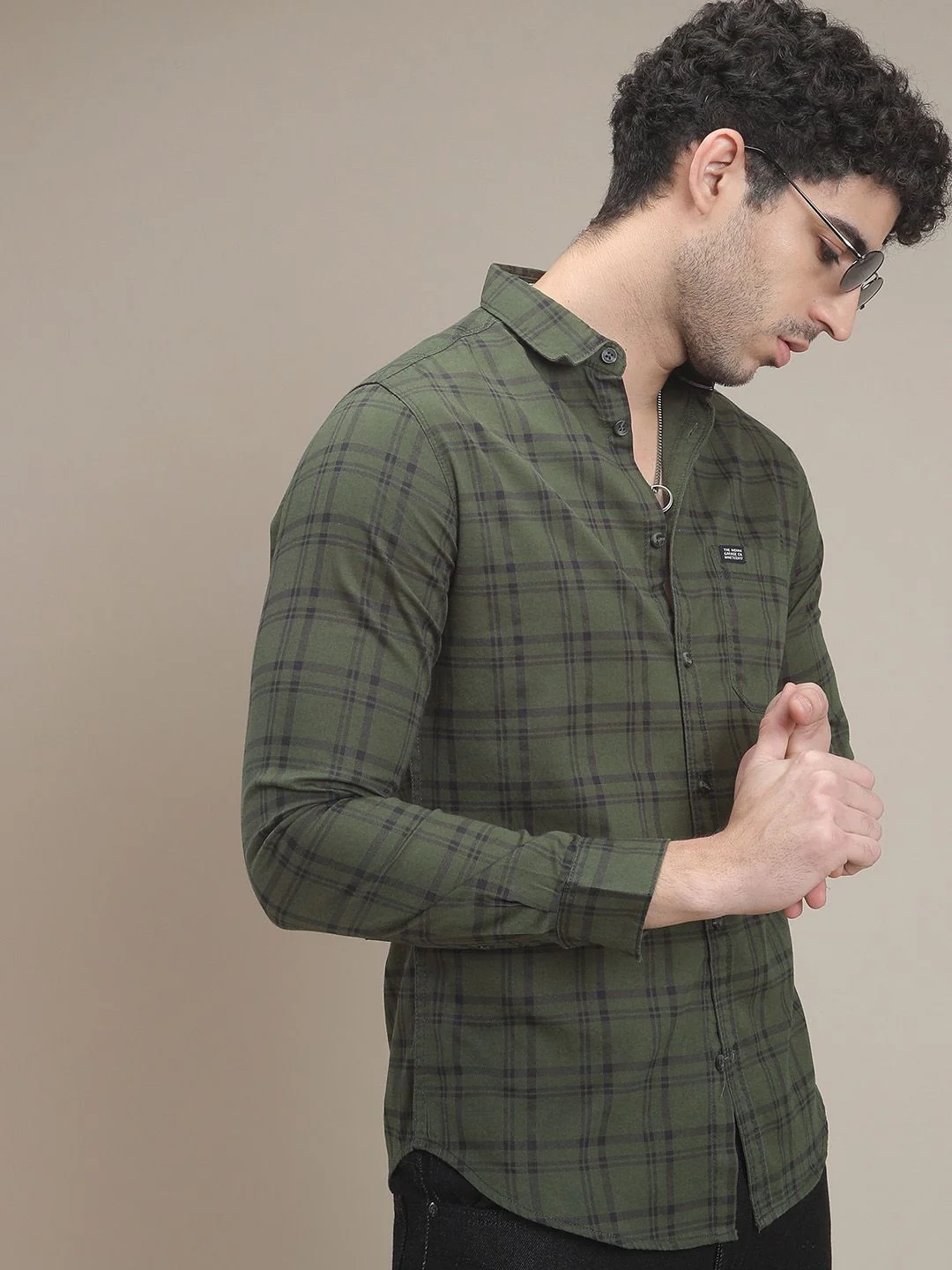 The Indian Garage Co Men Green & Black Slim Fit Checked Casual Shirt - Image 5