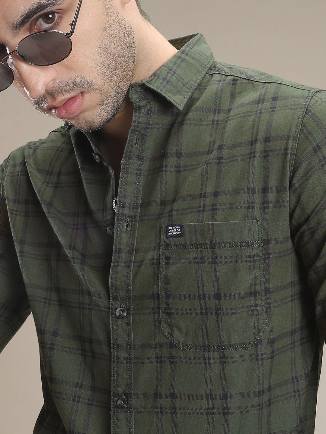 The Indian Garage Co Men Green & Black Slim Fit Checked Casual Shirt - Image 6