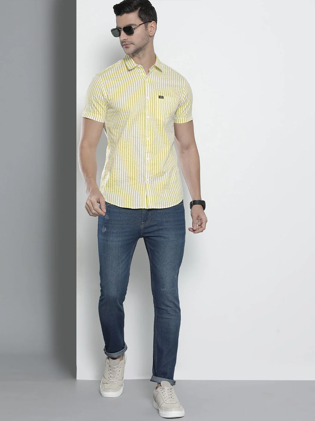 The Indian Garage Co Men Green Comfort Striped Cotton Casual Shirt - Image 4