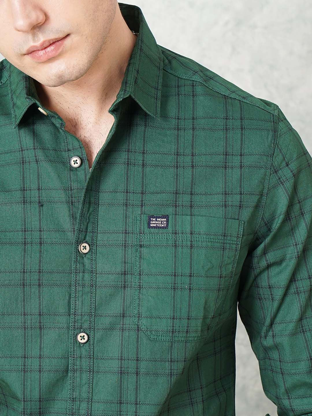 The Indian Garage Co Men Green & Maroon Checked Casual Shirt - Image 2
