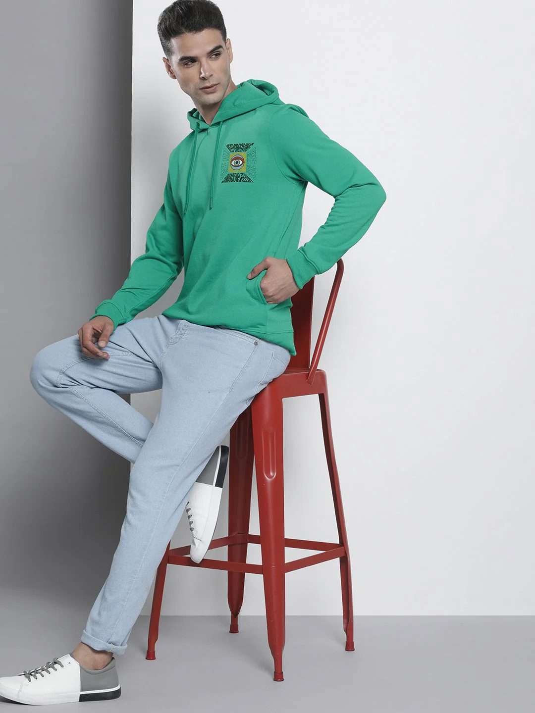 The Indian Garage Co Men Green Printed Hooded Sweatshirt - Image 6