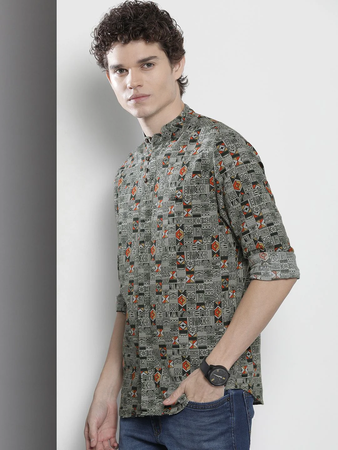 The Indian Garage Co Men Green & Red Printed Cotton Casual Shirt - Image 5