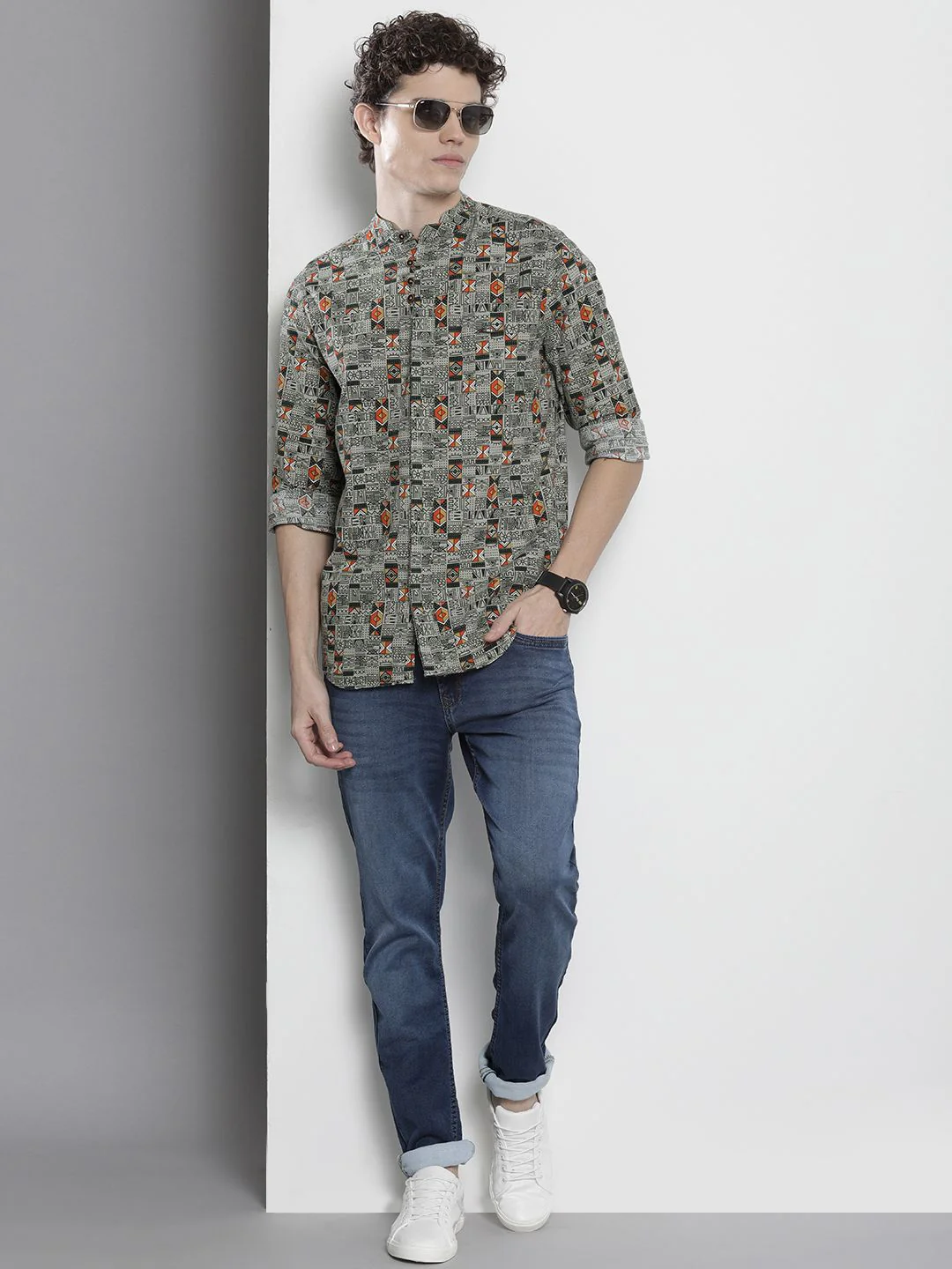 The Indian Garage Co Men Green & Red Printed Cotton Casual Shirt - Image 6