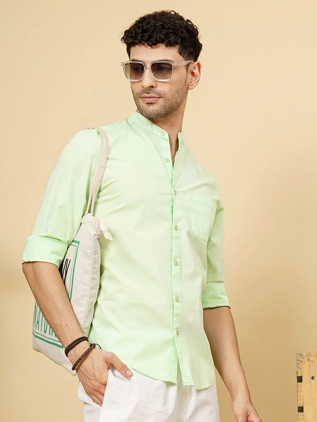The Indian Garage Co Men Green Solid Casual Cotton Shirt - Image 3
