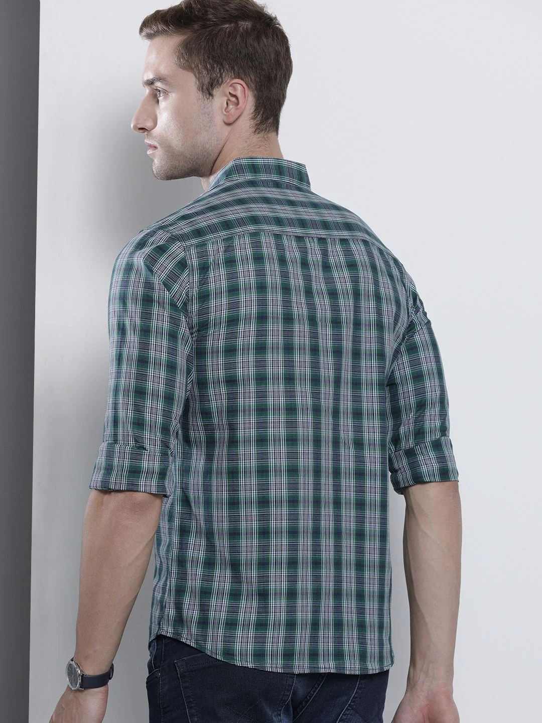 The Indian Garage Co Men Green & White Checked Cotton Casual Shirt - Image 4