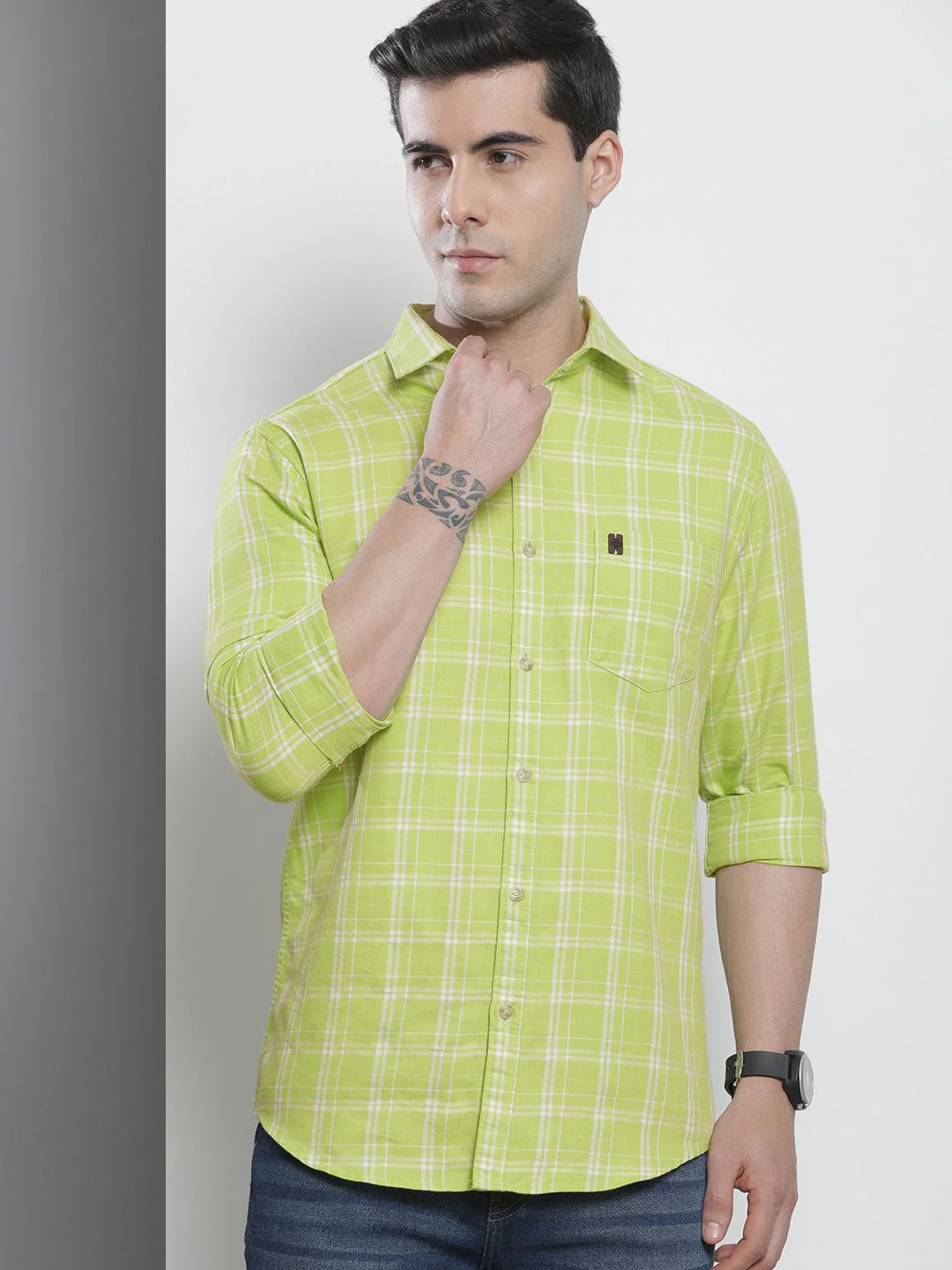 The Indian Garage Co Men Green & White Checked Pure Cotton Casual Shirt - Image 5