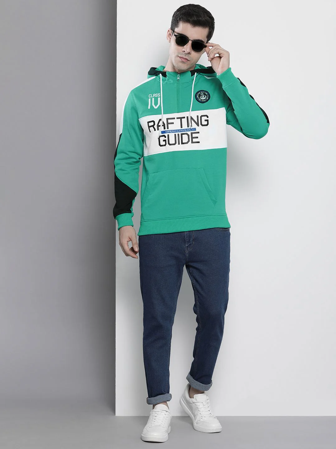 The Indian Garage Co Men Green & White Printed Hooded Sweatshirt - Image 4