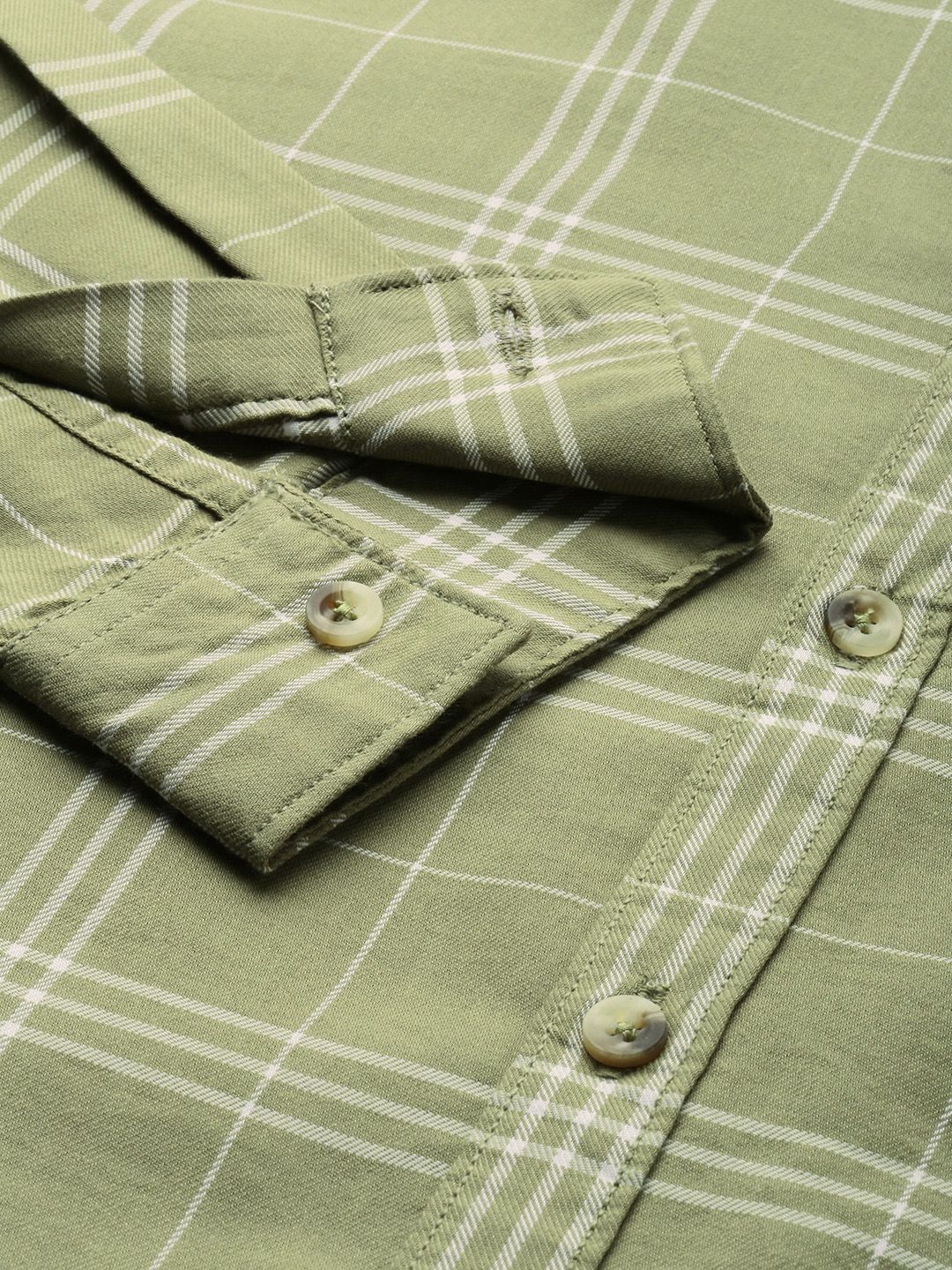 The Indian Garage Co Men Green & White Pure Cotton Checked Casual Shirt - Image 3