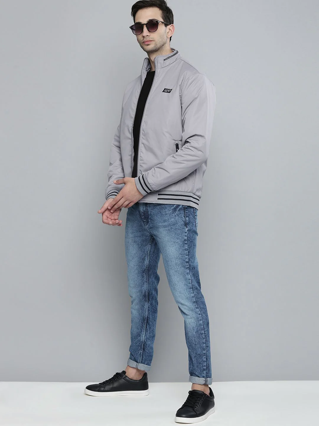 The Indian Garage Co Men Grey Bomber Jacket - Image 4