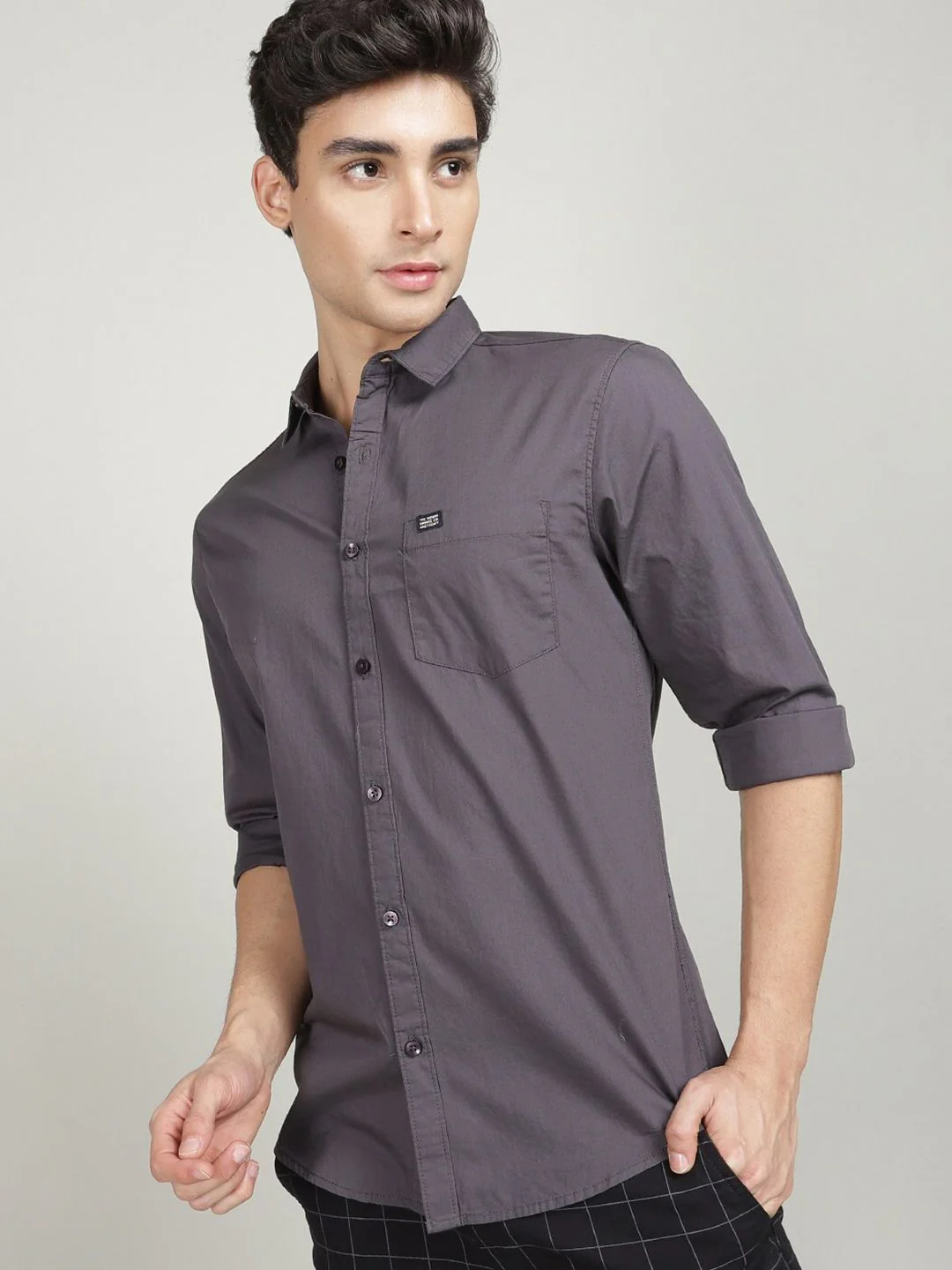 The Indian Garage Co Men Grey Comfort Regular Fit Cotton Casual Shirt - Image 5