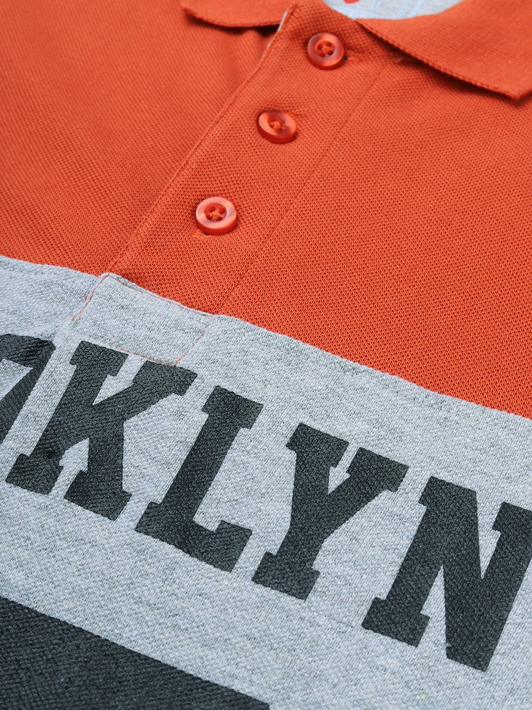The Indian Garage Co Men Grey Melange & Orange Printed Polo Collar T-shirt - Image 2