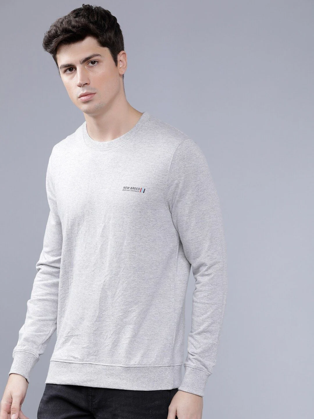 The Indian Garage Co Men Grey Melange Solid Hooded Sweatshirt - Image 5