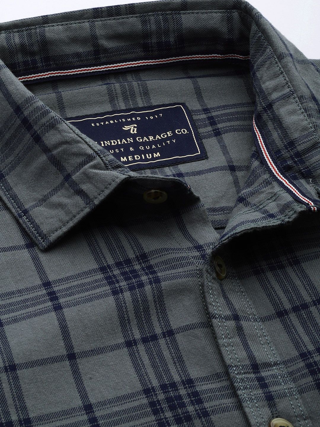 The Indian Garage Co Men Grey & Navy Blue Slim Fit Checked Casual Shirt - Image 2