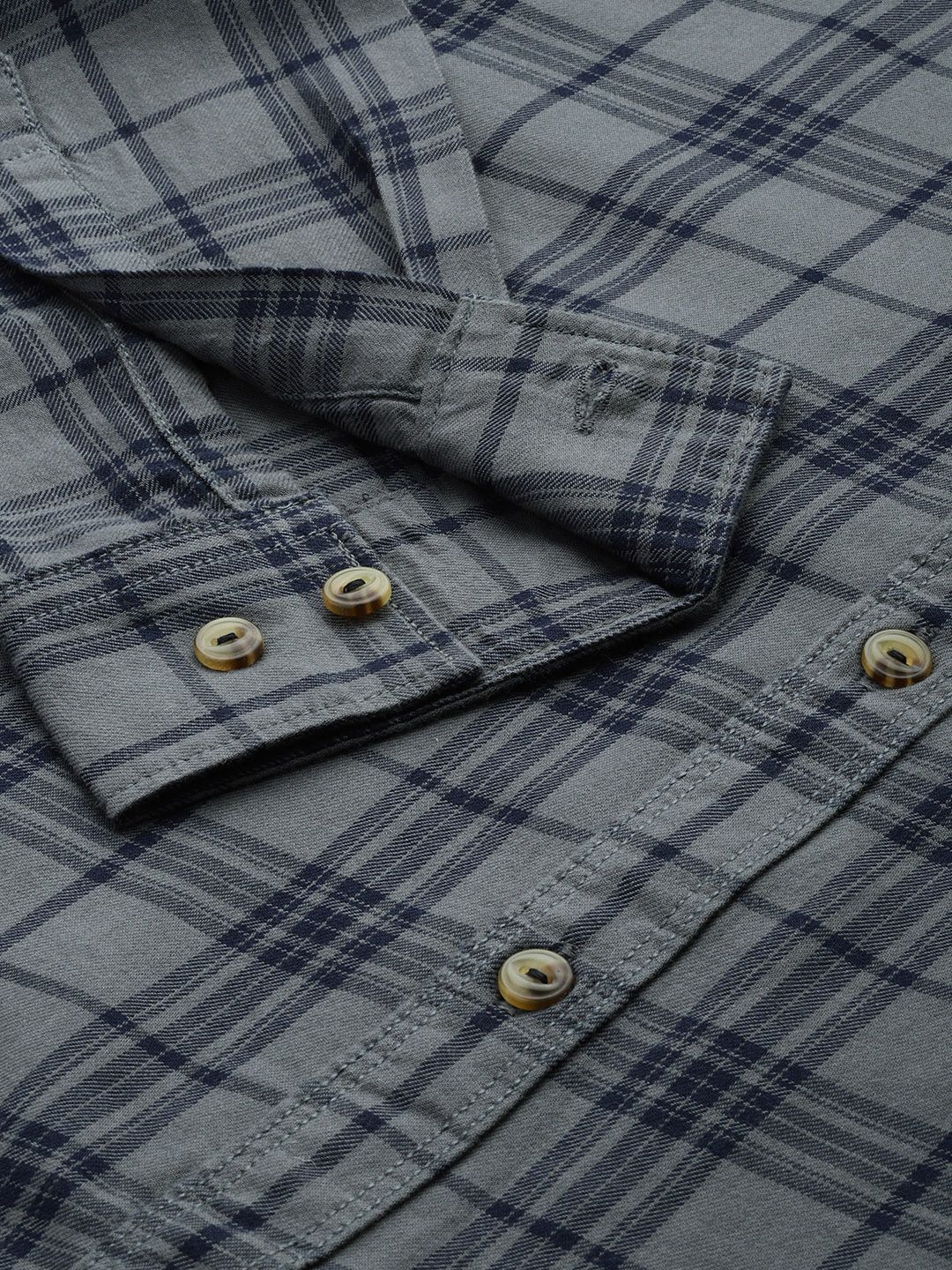 The Indian Garage Co Men Grey & Navy Blue Slim Fit Checked Casual Shirt - Image 3
