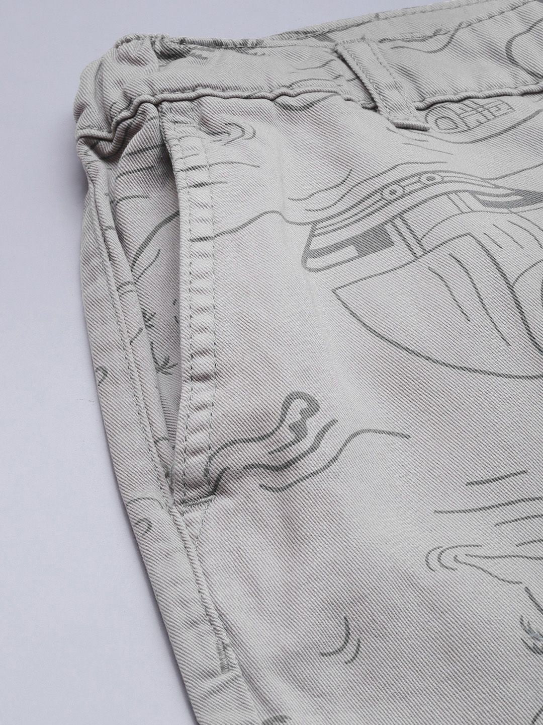 The Indian Garage Co Men Grey Printed Slim Fit Cotton Chino Shorts - Image 6