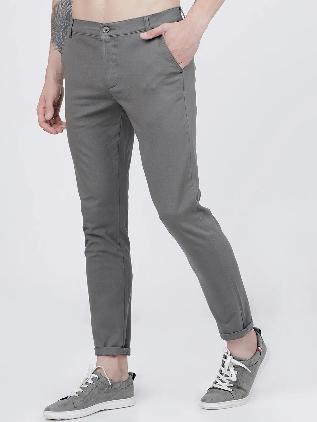 The Indian Garage Co Men Grey Slim Fit Chinos Trousers - Image 2