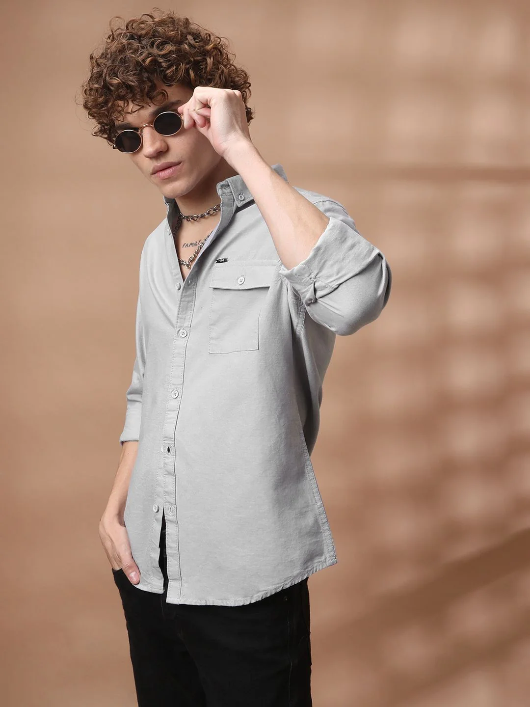 The Indian Garage Co Men Grey Slim Fit Solid Casual Shirt - Image 2