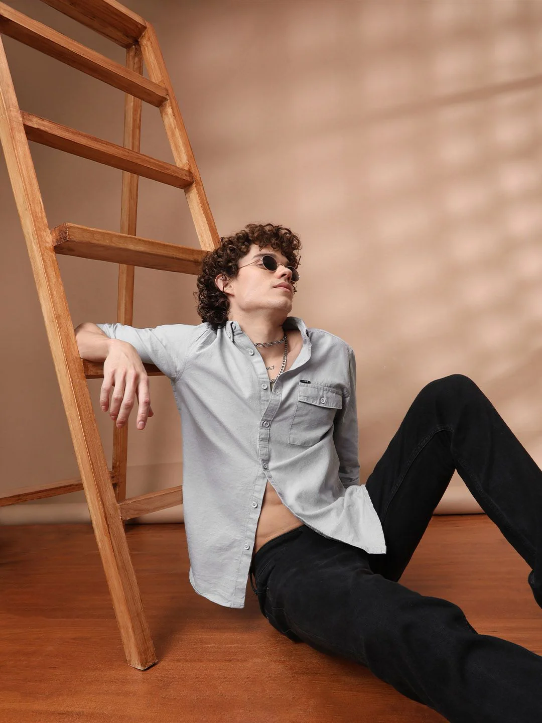 The Indian Garage Co Men Grey Slim Fit Solid Casual Shirt - Image 6
