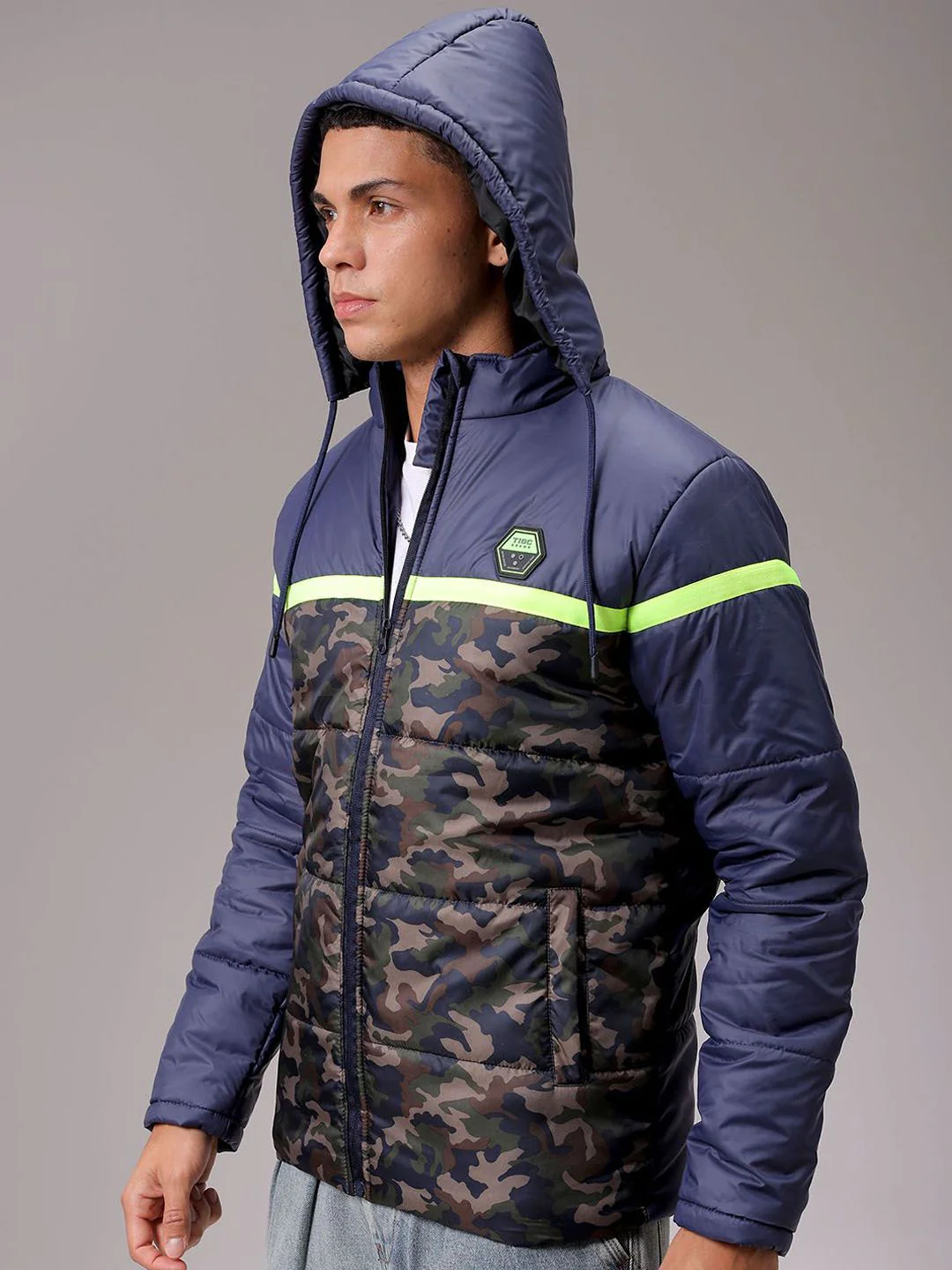 The Indian Garage Co Men Hooded Camouflage Printed Casual Quilted Jacket - Image 3