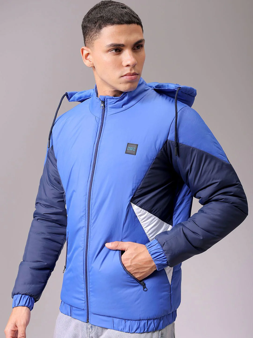 The Indian Garage Co Men Hooded Colourblocked Casual Padded Jacket - Image 3