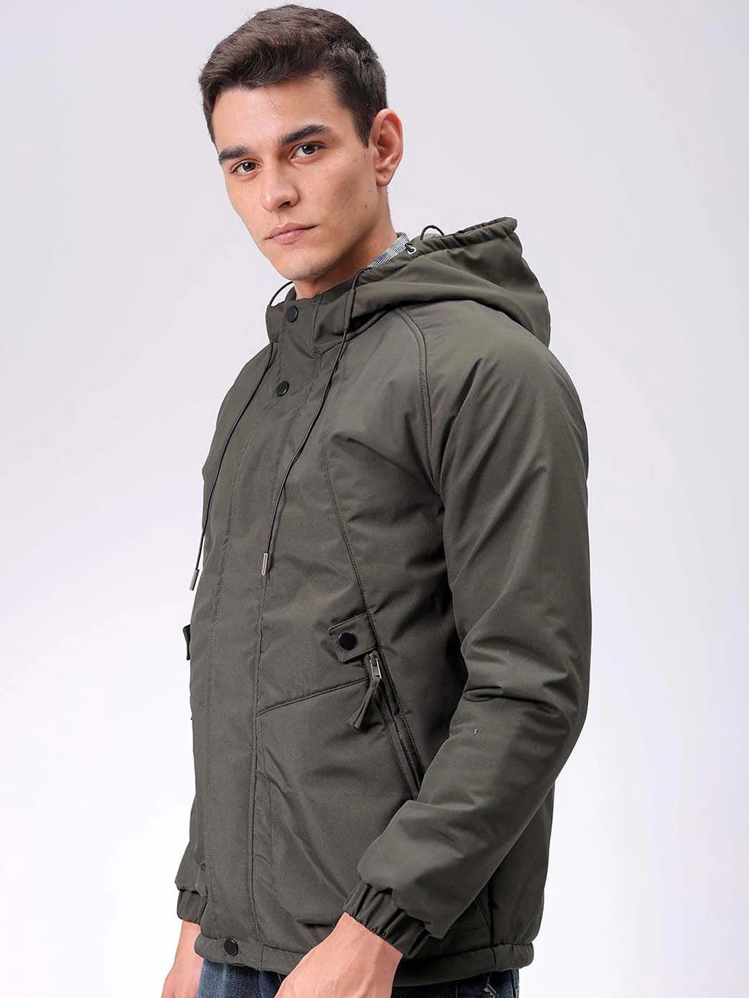 The Indian Garage Co Men Hooded Solid Puffer Utility Jacket - Image 5