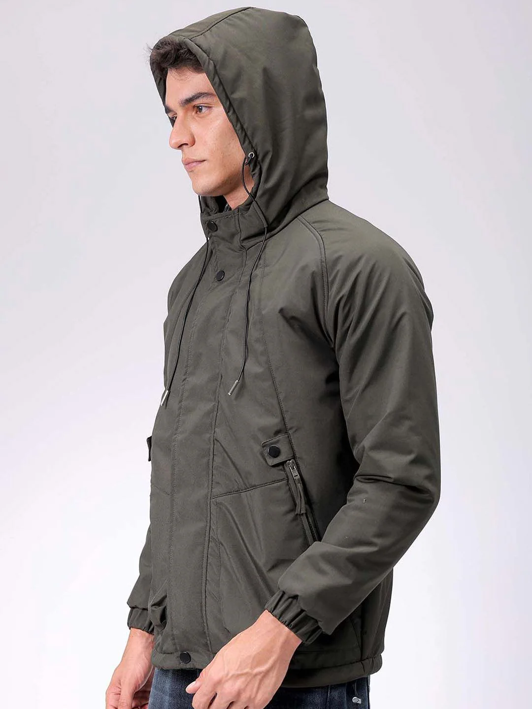 The Indian Garage Co Men Hooded Solid Puffer Utility Jacket - Image 6