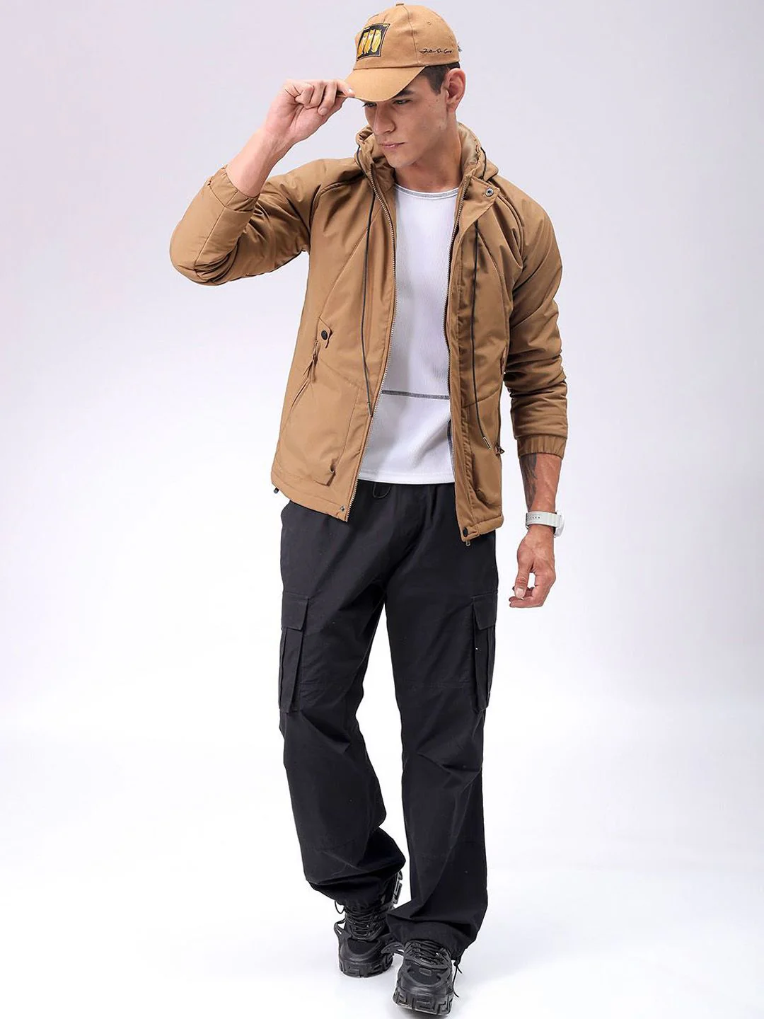 The Indian Garage Co Men Hooded Solid Puffer Utility Jacket - Image 6