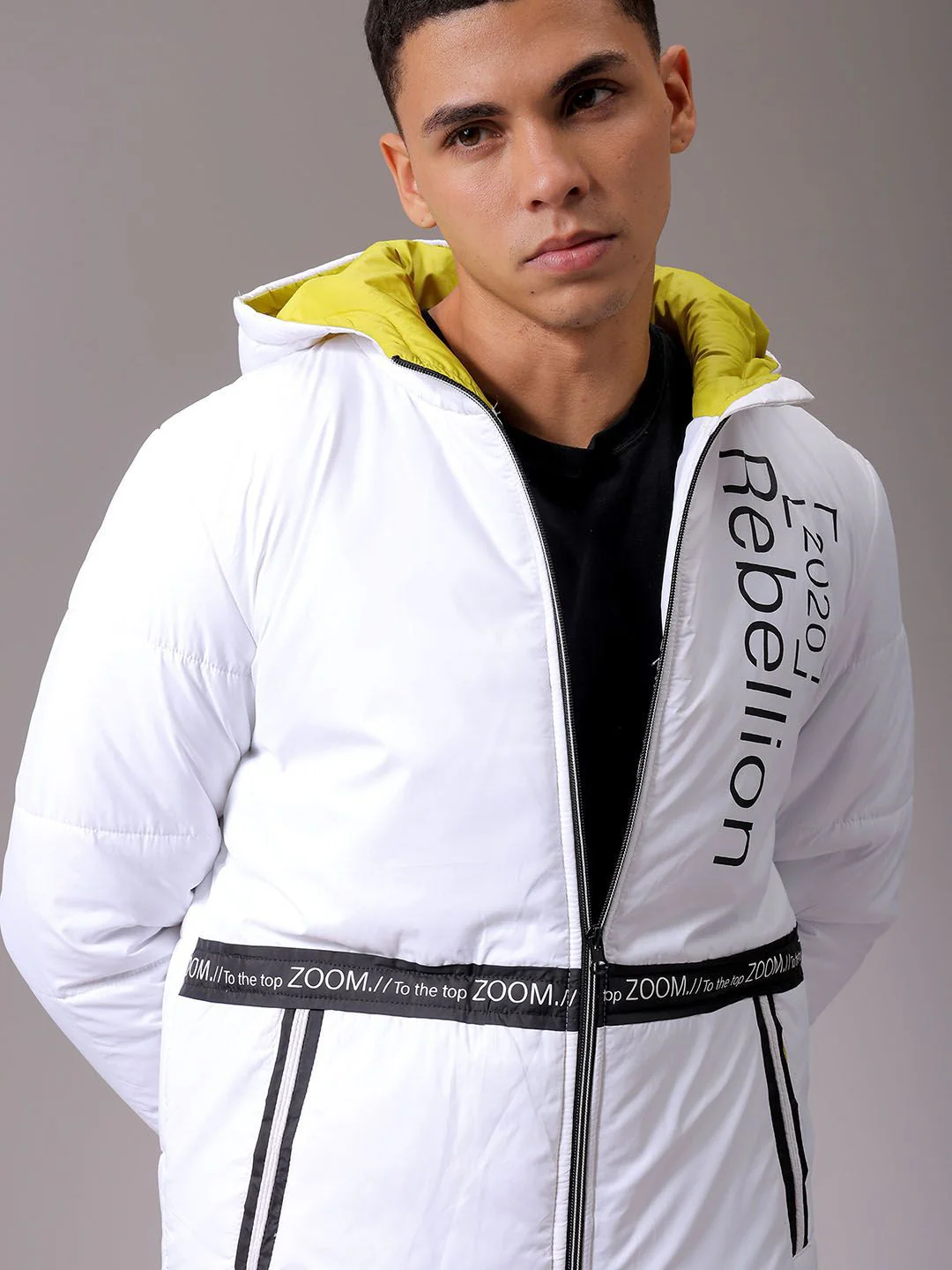 The Indian Garage Co Men Hooded Typography Printed Casual Quilted Jacket - Image 6