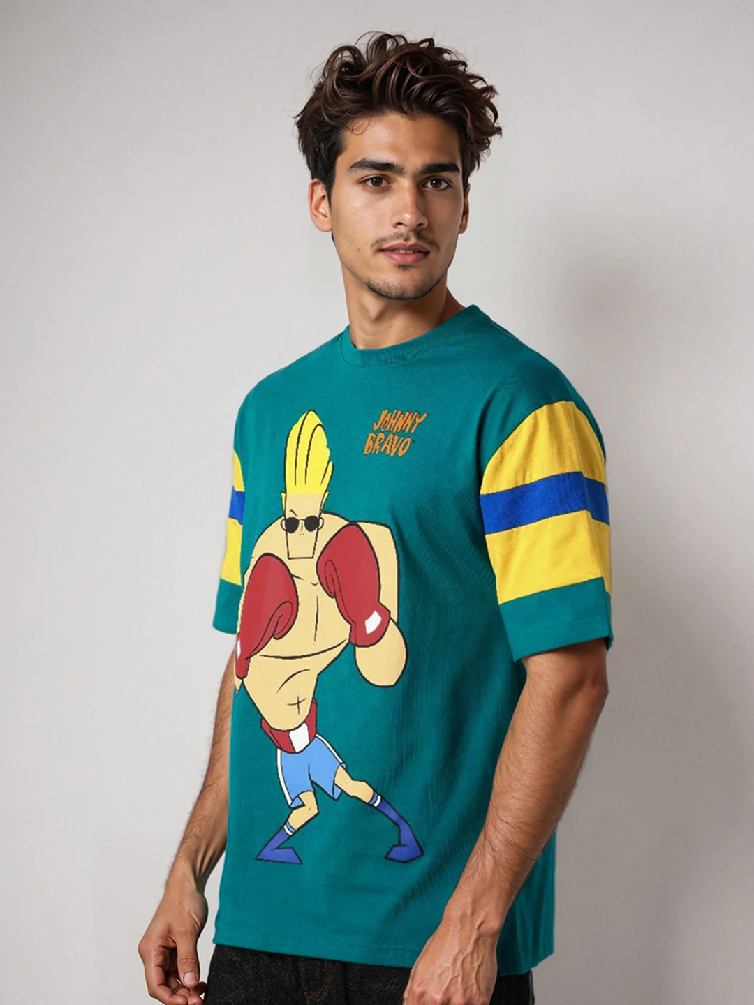 The Indian Garage Co Men Johnny Bravo Graphic Printed Round Neck Cotton Oversized T-shirt - Image 5